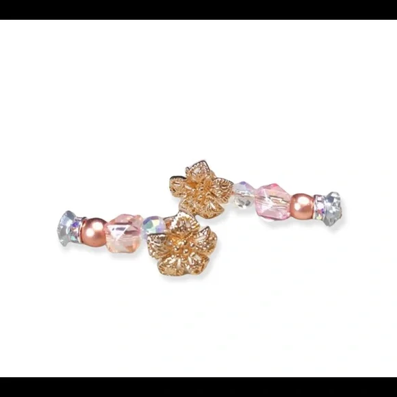 💕✨pretty Swarovski earrings in gold and pink-floral - Picture 13 of 13